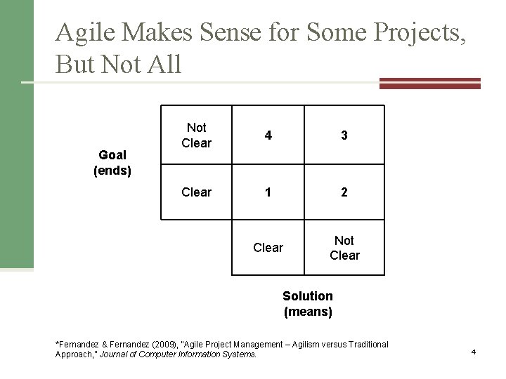 Agile Makes Sense for Some Projects, But Not All Goal (ends) Not Clear 4