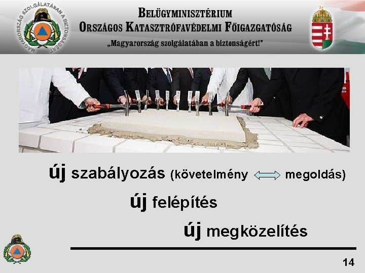  új szabályozás (követelmény megoldás) új felépítés új megközelítés 14 