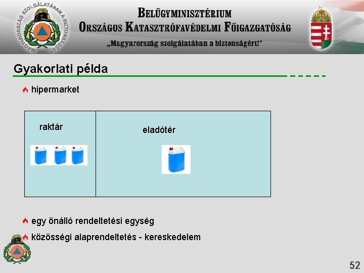 Gyakorlati példa hipermarket raktár eladótér egy önálló rendeltetési egység közösségi alaprendeltetés - kereskedelem 52