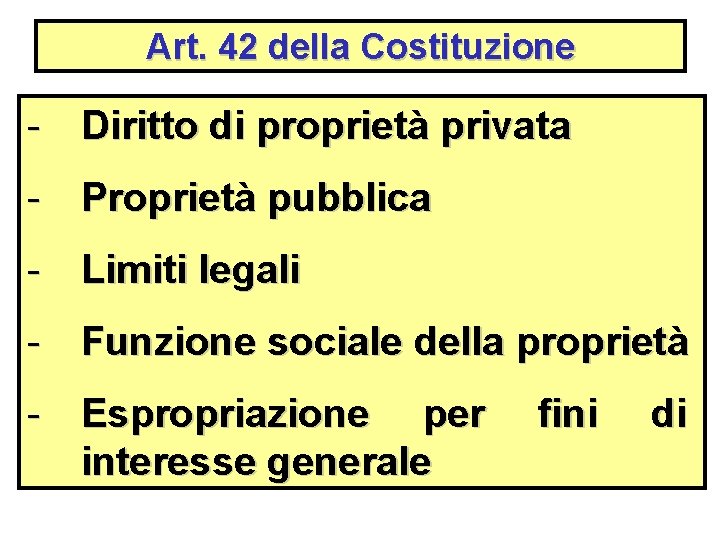 Art. 42 della Costituzione - Diritto di proprietà privata - Proprietà pubblica - Limiti