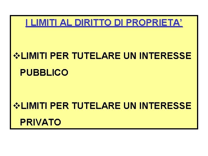 I LIMITI AL DIRITTO DI PROPRIETA’ v. LIMITI PER TUTELARE UN INTERESSE PUBBLICO v.