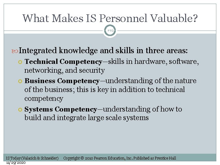 What Makes IS Personnel Valuable? 1 -23 Integrated knowledge and skills in three areas: