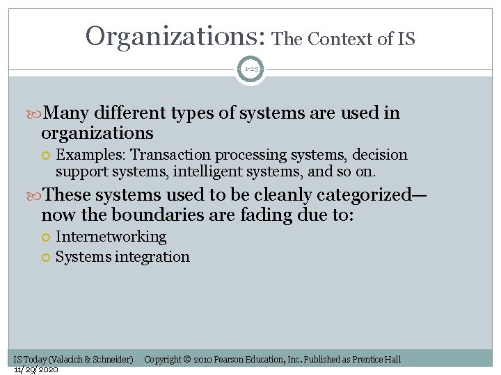 Organizations: The Context of IS 1 -25 Many different types of systems are used