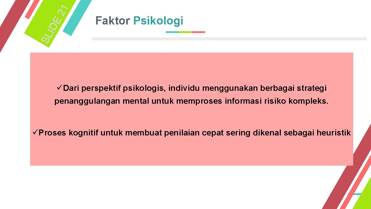 21 IDE SL Faktor Psikologi üDari perspektif psikologis, individu menggunakan berbagai strategi penanggulangan mental