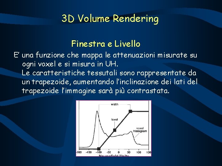 3 D Volume Rendering Finestra e Livello E’ una funzione che mappa le attenuazioni