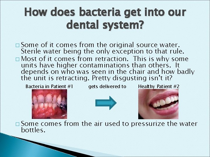 How does bacteria get into our dental system? � Some of it comes from
