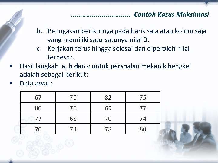 . . . . Contoh Kasus Maksimasi b. Penugasan berikutnya pada baris saja atau