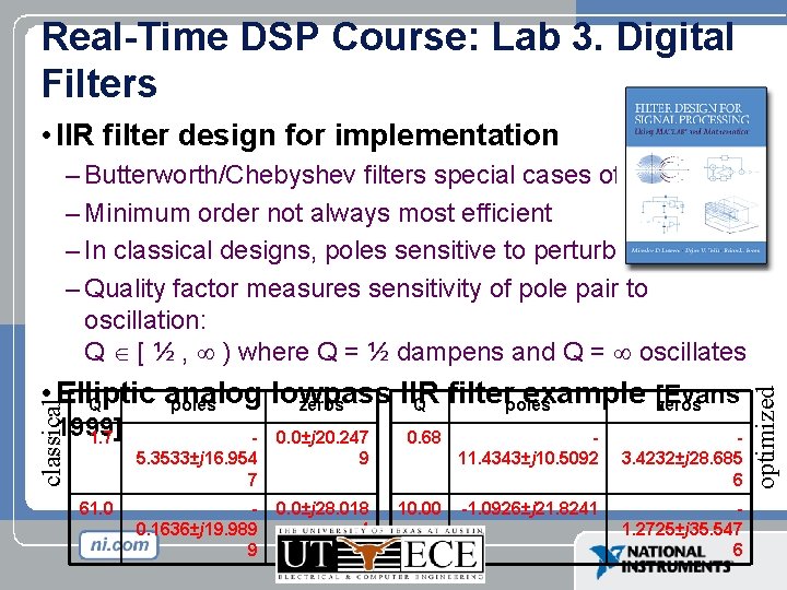 Real-Time DSP Course: Lab 3. Digital Filters • IIR filter design for implementation classical