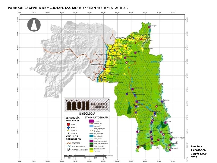 PARROQUIAS SEVILLA DB Y CUCHAENTZA. MODELO ETNOTERRITORIAL ACTUAL. Fuente y Elaboración: Carpio Barco, 2017.