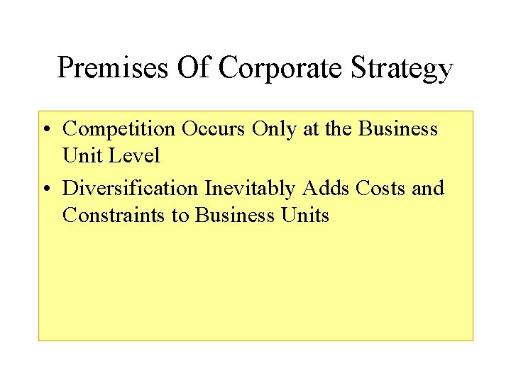 Premises Of Corporate Strategy • Competition Occurs Only at the Business Unit Level •