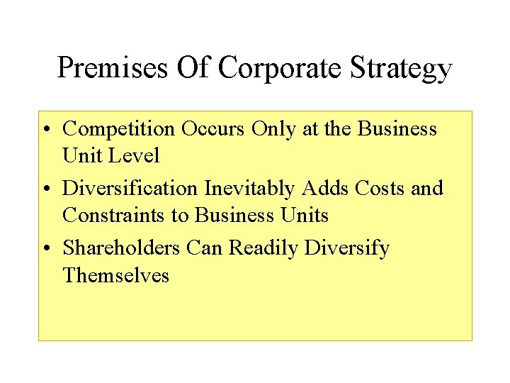 Premises Of Corporate Strategy • Competition Occurs Only at the Business Unit Level •
