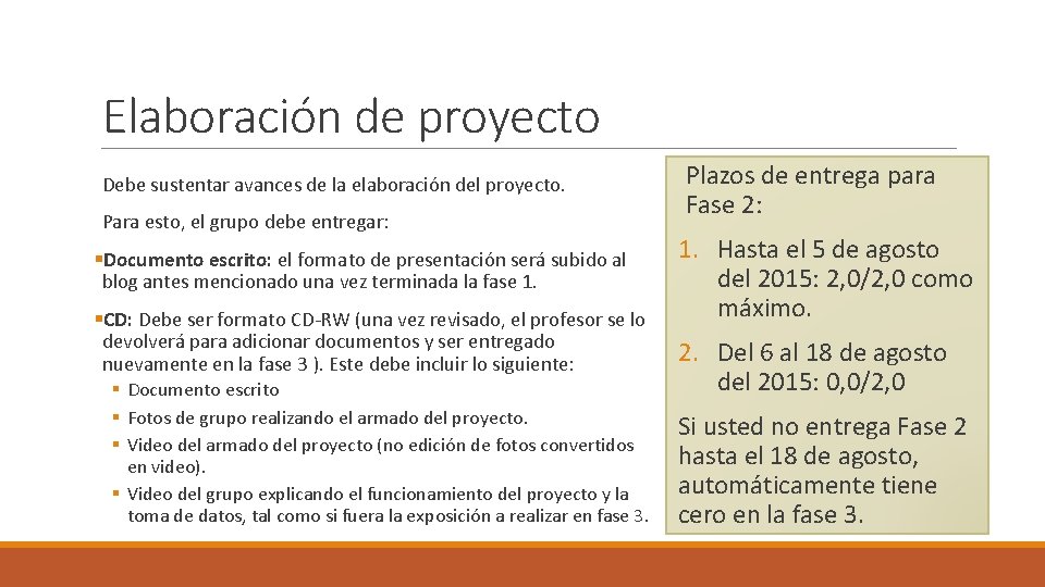 Elaboración de proyecto Debe sustentar avances de la elaboración del proyecto. Para esto, el