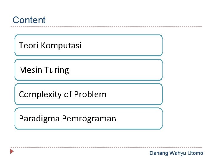 Content Teori Komputasi Mesin Turing Complexity of Problem Paradigma Pemrograman Danang Wahyu Utomo 
