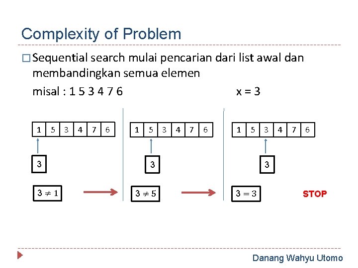 Complexity of Problem � Sequential search mulai pencarian dari list awal dan membandingkan semua
