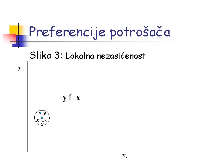 Preferencije potrošača Slika 3: Lokalna nezasićenost x 2 y x ε x 1 