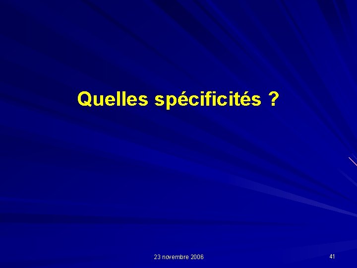 Quelles spécificités ? 23 novembre 2006 41 