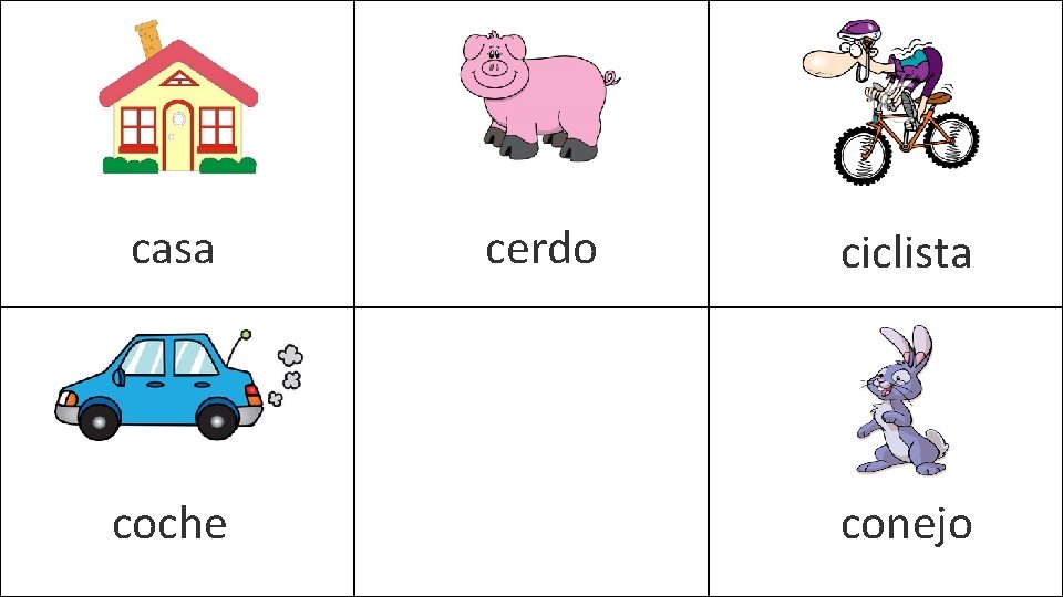  cerdo casa coche ciclista conejo 