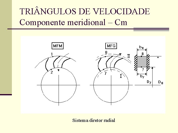 TRI NGULOS DE VELOCIDADE Componente meridional – Cm Sistema diretor radial 