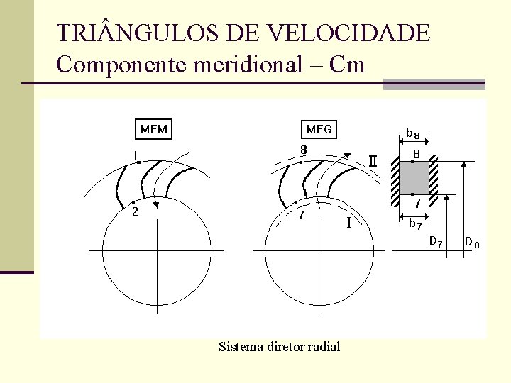 TRI NGULOS DE VELOCIDADE Componente meridional – Cm Sistema diretor radial 