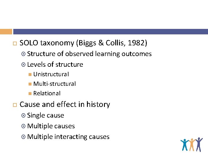  SOLO taxonomy (Biggs & Collis, 1982) Structure of observed learning outcomes Levels of