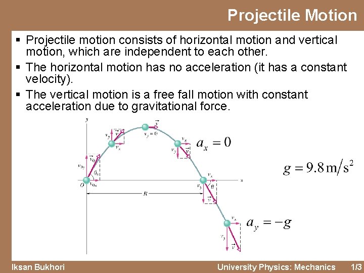 Projectile Motion § Projectile motion consists of horizontal motion and vertical motion, which are Projectile Motion § Projectile motion consists of horizontal motion and vertical motion, which are
