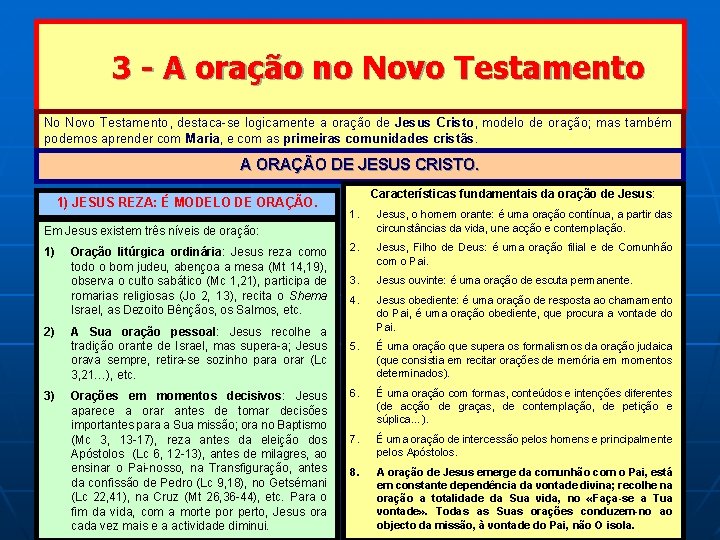 3 - A oração no Novo Testamento No Novo Testamento, destaca-se logicamente a oração