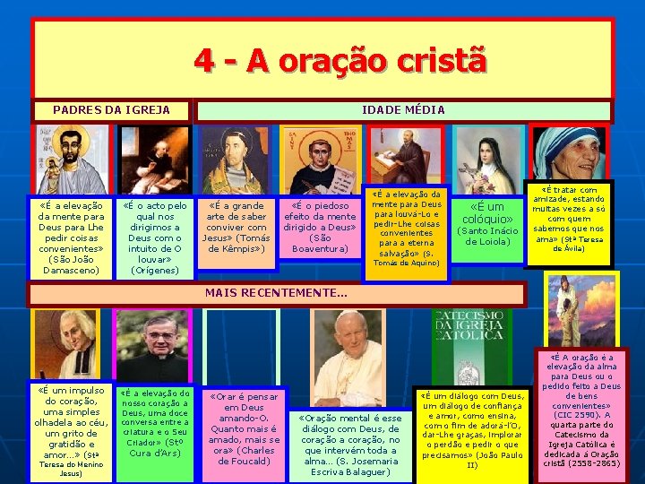 4 - A oração cristã PADRES DA IGREJA «É a elevação da mente para