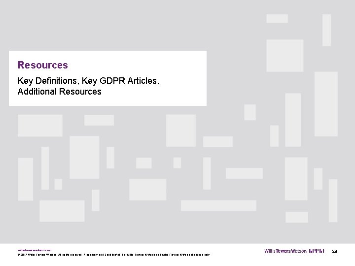 Resources Key Definitions, Key GDPR Articles, Additional Resources willistowerswatson. com © 2017 Willis Towers