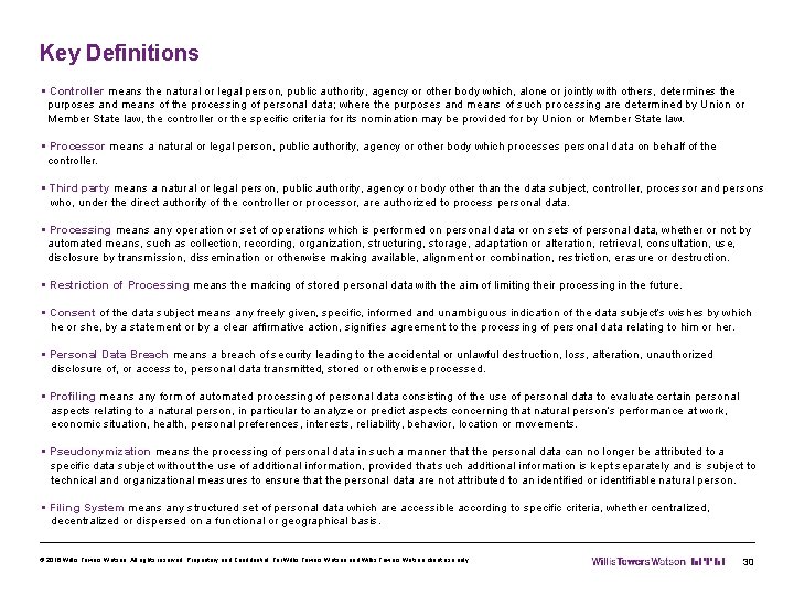 Key Definitions § Controller means the natural or legal person, public authority, agency or