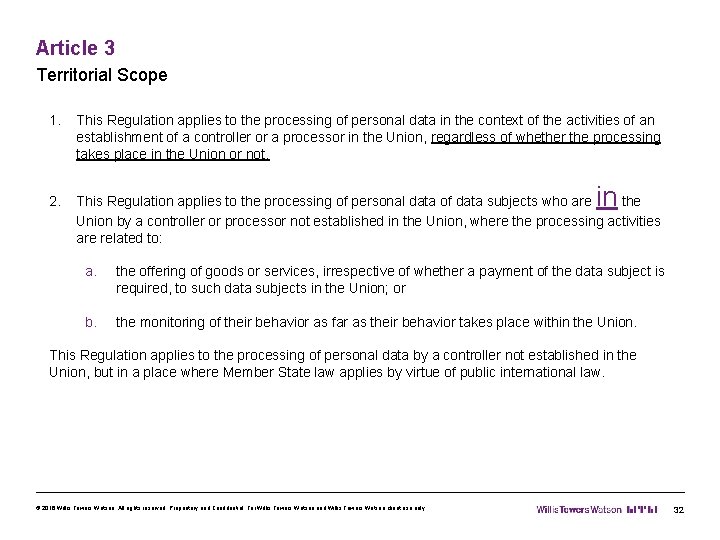 Article 3 Territorial Scope 1. This Regulation applies to the processing of personal data