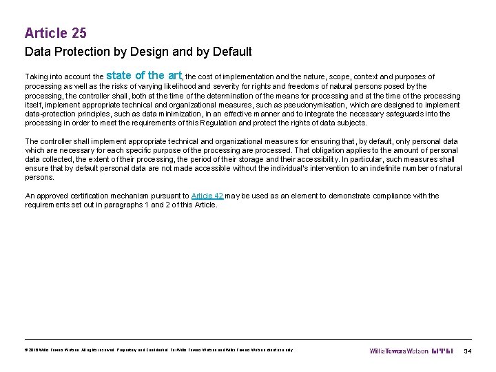 Article 25 Data Protection by Design and by Default Taking into account the state
