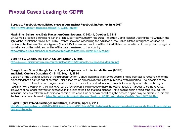 Pivotal Cases Leading to GDPR Europe v. Facebook (established class action against Facebook in