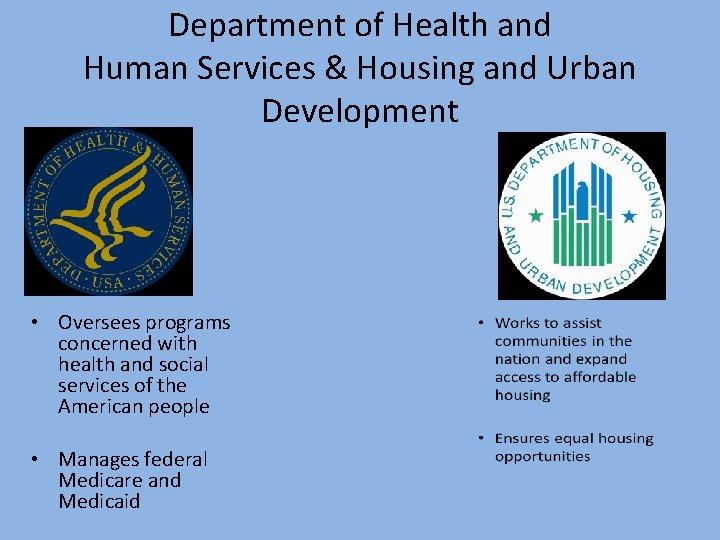 Department of Health and Human Services & Housing and Urban Development • Oversees programs