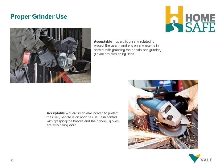 Proper Grinder Use Acceptable – guard is on and rotated to protect the user,