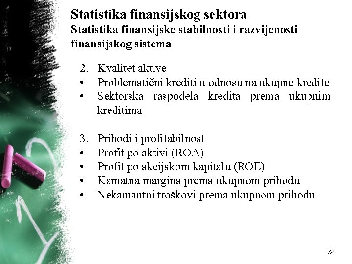 Statistika finansijskog sektora Statistika finansijske stabilnosti i razvijenosti finansijskog sistema 2. Kvalitet aktive • Statistika finansijskog sektora Statistika finansijske stabilnosti i razvijenosti finansijskog sistema 2. Kvalitet aktive •