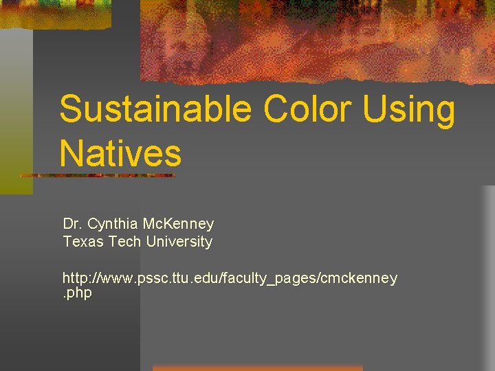 Sustainable Color Using Natives Dr. Cynthia Mc. Kenney Texas Tech University http: //www. pssc.
