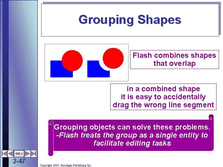 Grouping Shapes Flash combines shapes that overlap in a combined shape it is easy