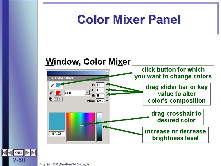 Color Mixer Panel Window, Color Mixer click button for which you want to change