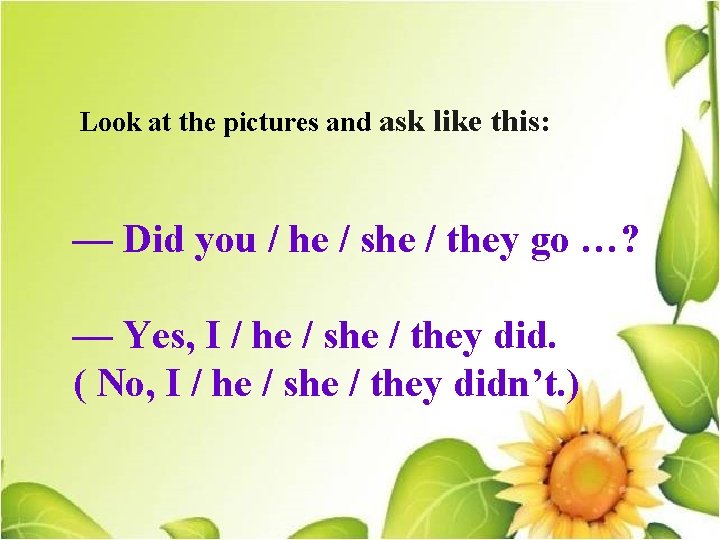 Look at the pictures and ask like this: — Did you / he /