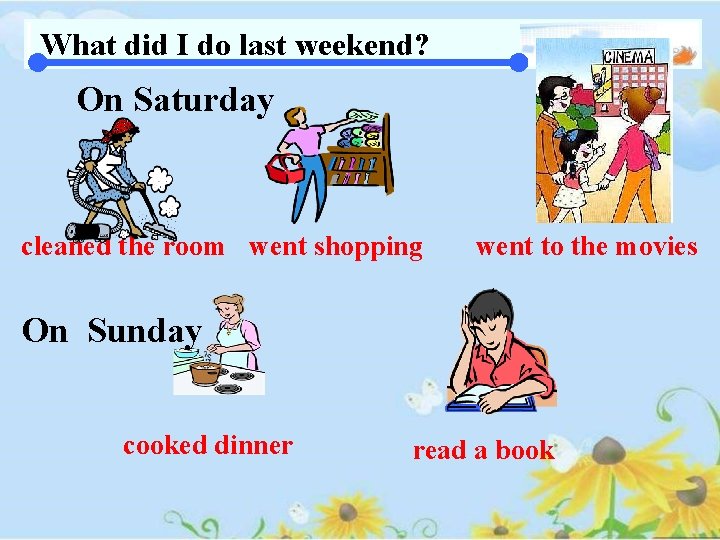 My National Day vacation activities What did I do last weekend? On Saturday cleaned