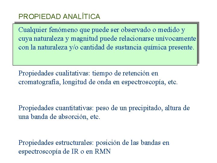 PROPIEDAD ANALÍTICA Cualquier fenómeno que puede ser observado o medido y cuya naturaleza y