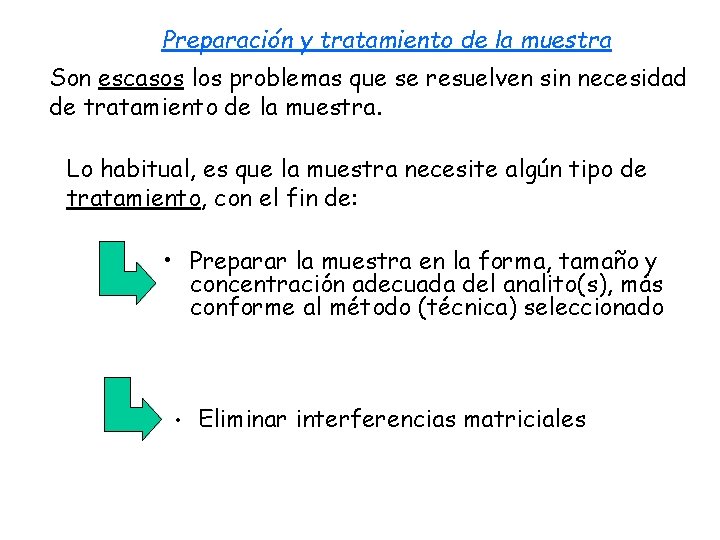 Preparación y tratamiento de la muestra Son escasos los problemas que se resuelven sin
