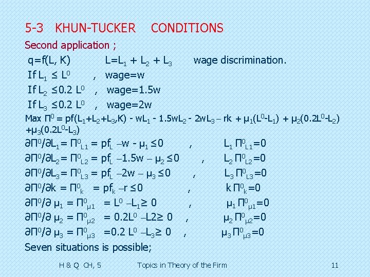 5 -3 KHUN-TUCKER CONDITIONS Second application ; q=f(L, K) L=L 1 + L 2