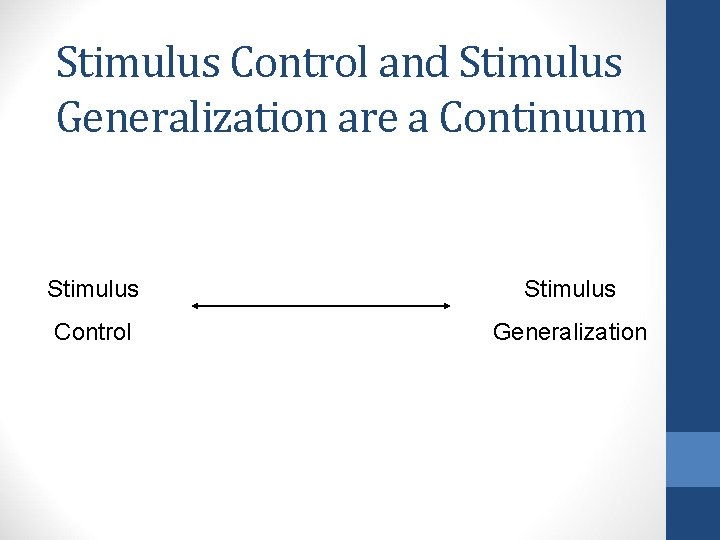 Stimulus Control and Stimulus Generalization are a Continuum Stimulus Control Generalization 