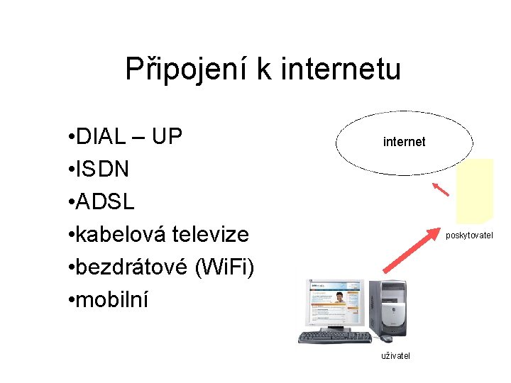 Připojení k internetu • DIAL – UP • ISDN • ADSL • kabelová televize