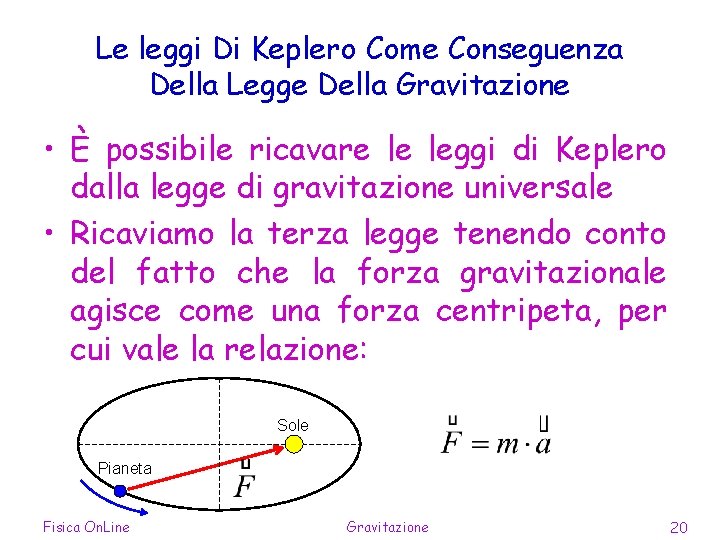 Le leggi Di Keplero Come Conseguenza Della Legge Della Gravitazione • È possibile ricavare