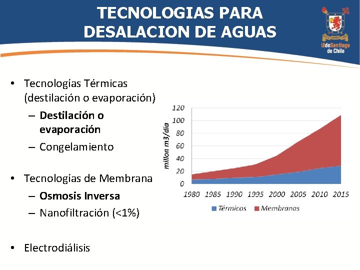 TECNOLOGIAS PARA DESALACION DE AGUAS • Tecnologías Térmicas (destilación o evaporación) – Destilación o