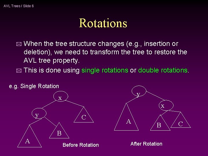 AVL Trees / Slide 6 Rotations When the tree structure changes (e. g. ,