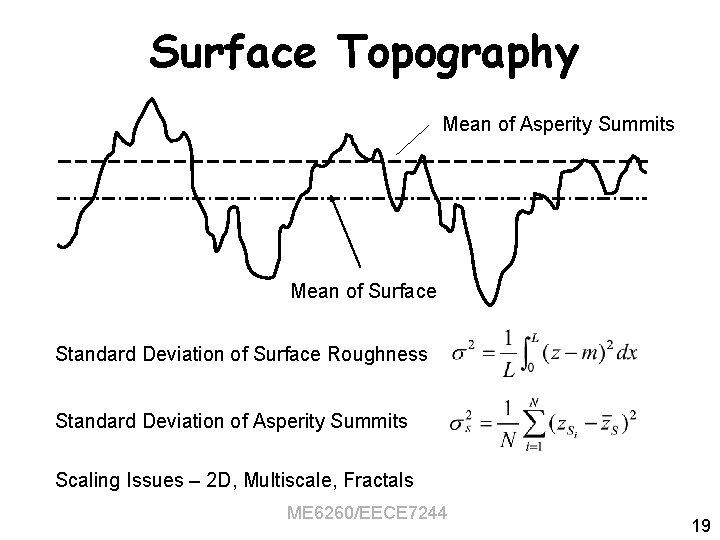 Surface Topography Mean of Asperity Summits Mean of Surface Standard Deviation of Surface Roughness