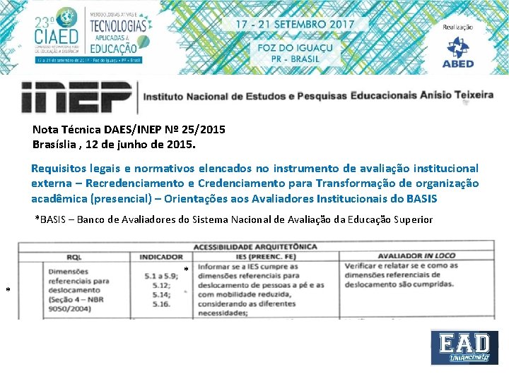 Nota Técnica DAES/INEP Nº 25/2015 Brasíslia , 12 de junho de 2015. Requisitos legais